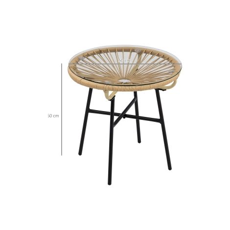 Table bistrot ronde noire et beige en rotin, 50 x 50 x 50 cm, avec plateau compact pour terrasse, balcon et jardin (1/5)