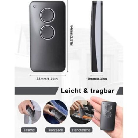 2pcs Télécommande garage – Nosheir – 433,92MHz 2 canaux compatible V2 PHOX/TRC/TSC – Clonage sécurisé – Noir (1/4)