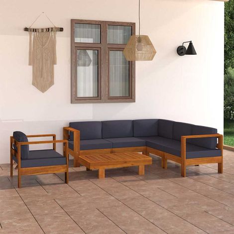 vidaXL Muebles de jardín 7 pzas con cojines gris oscuro madera acacia (1/4)