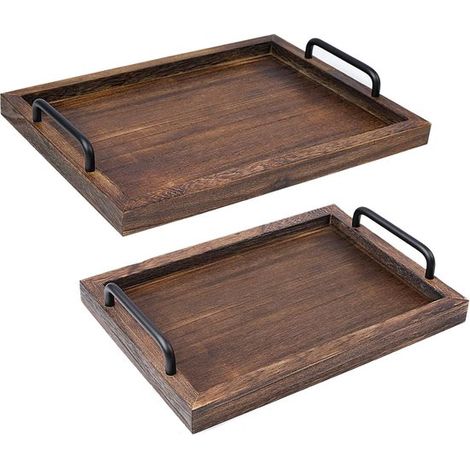 Juego de 2 bandejas rústicas de madera con asas para una presentación elegante. (1/5)