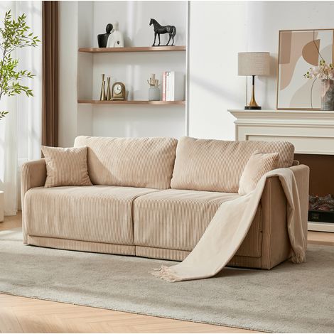 Canapé-lit convertible 2 places en tissu côtelé beige, 182 x 88 x 84 cm, REDOM (1/5)