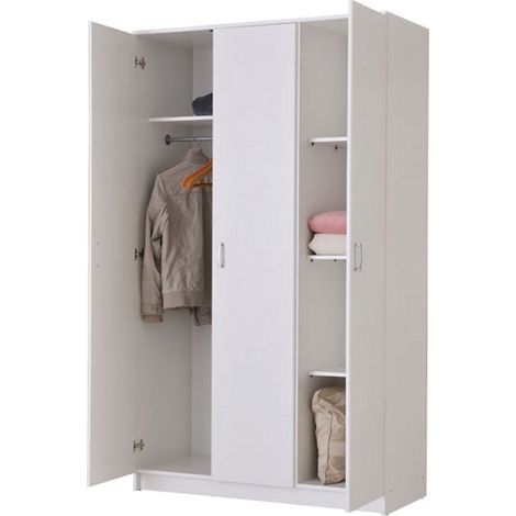 Guardaroba 3 Ante Licodia, Armadio Camera da Letto Appendiabiti, 4 Ripiani, 3 Ante, 120x52 cm Bianco