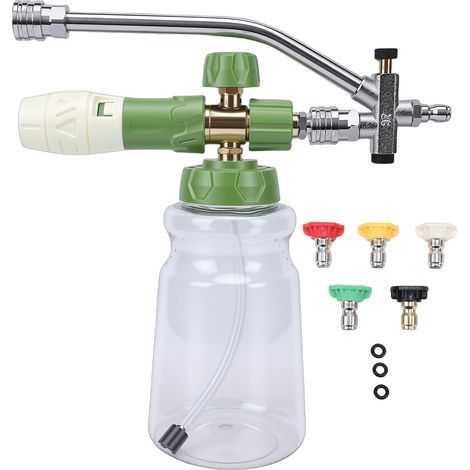 Professional Adjustable Foam Cannon for High Pressure Washer, Transparent Spray Bottle, 1/4 Inch Quick Connect Wand, 5 Nozzles, 3 Washers – High resistance, DIY, workshop, construction, installation (1/5)