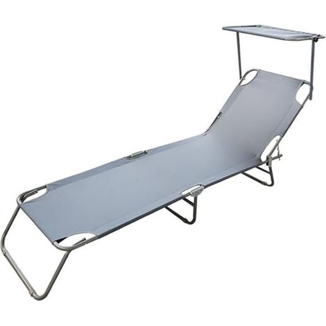 TRADE SHOP - Lettino Con Tettuccio Parasole Grigio Sdraio Prendisole 187x55x24 Cm Pieghevole 281019 -