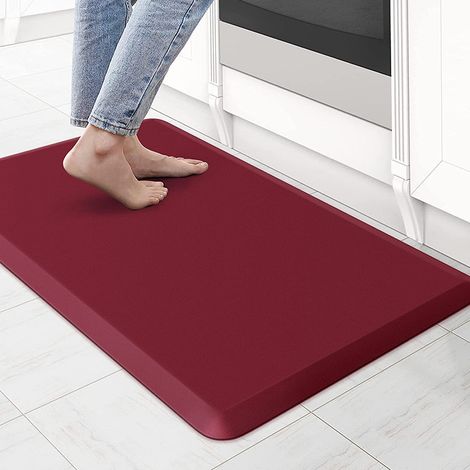 Thickened, long strip PVC leather kitchen mat to combat fatigue - Burgundy - 441201.2CM