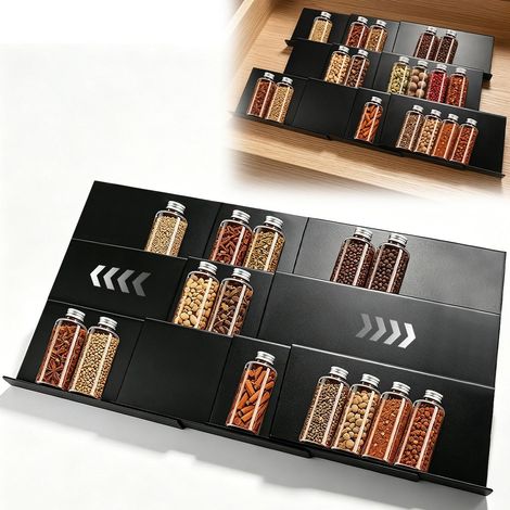 10 Pièces Rangement Epices Cuisine Tiroir, Étagère à Pot Epices de Tiroir Extensible de 23cm à 46cm, Insert de Tiroir à Épices Range Epices Cuisine Tiroir pour Plan de Travail, Placard (1/5)