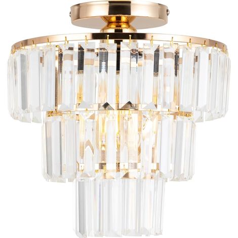 Crystal Chandelier, Modern Crystal Ceiling Light, 3-Layer Crystal Chandelier, Flush Mount Crystal Light for Hallway, Living Room, Café, Country House, Bedroom, 27 x 28cm, (Bulb not included) (1/5)