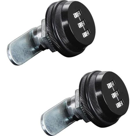 Lot de 2 cadenas à combinaison 3 chiffres pour boîte aux lettres, armoire, tiroir, 20mm, Noir