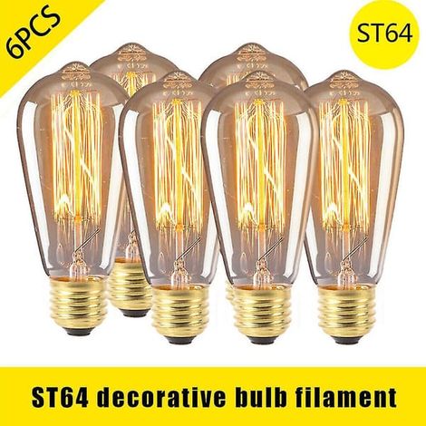 Lot de 6 ampoules Edison ST64 E27 vintage rétro à filament de 40 W (1/4)