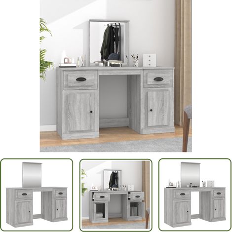 The Living Store Coiffeuse avec miroir sonoma gris 130x50x132,5 cm - Coiffeuse - Table De Maquillage - Meuble Salle De Bain - Miroir - Rangement (1/5)