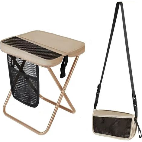 Tragbarer, faltbarer Campinghocker, 31 cm tragbarer Campingsitz, faltbarer Campinghocker, Mini-Klappstuhl, tragbarer Campingsitz, für Reisen, Angeln (Beige)