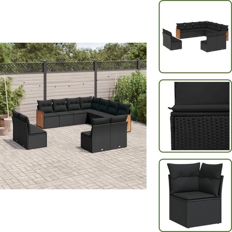 11-tlg. Garten-Sofagarnitur mit Kissen Schwarz Poly Rattan - Gartensortiment - Gartenmöbelset - Lounge Möbel - Rattan Gartenmöbel - Polyethylen Gartenmöbel (1/5)