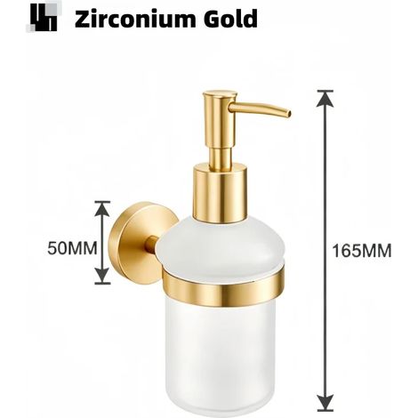 (Or zirconium) Distributeur mural de savon/gel hydroalcoolique en laiton nickelé moleté, support pour flacon en verre, accessoires de salle de bain (1/5)