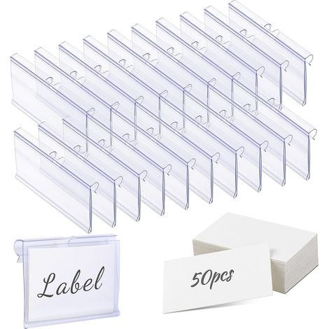 HOXILEELEO - Lot de 50 porte-étiquettes transparents en plastique pour étagères grillagées, étiquettes de prix, étiquettes à clipser pour paniers, présentoirs pour produits en supermarché. (1/5)