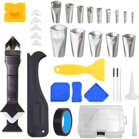 Kit de 34 outils de finition pour mastic silicone, réutilisable et remplaçable, 5 tampons de mastic silicone (1/5)