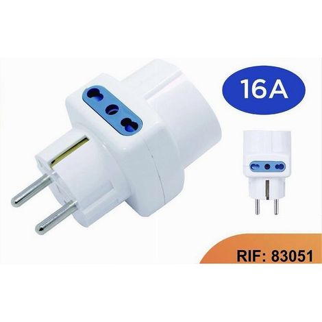 TrAdE Shop Traesio - Adattatore Spina 16a 2 Prese Bipasso 10a/16a 2p+t 1 Presa Universale 10/16a Schuko 83051 - (1/5)
