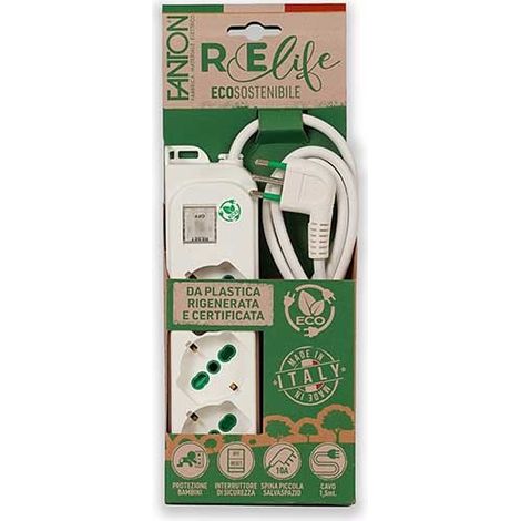 Mehrfachsteckdose OMEGA ECO 3 Steckdosen Schuko 2P+T 16A Kabel 1,5m Stecker Italienisch Std. 2P+T 10A mit Schalter Fanton 474604ECO (1/5)