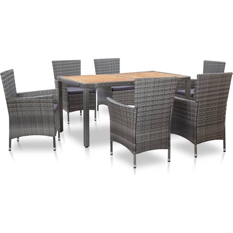 vidaXL Set da Pranzo per Esterni 7 pz con Cuscini in Polyrattan Grigio (1/5)