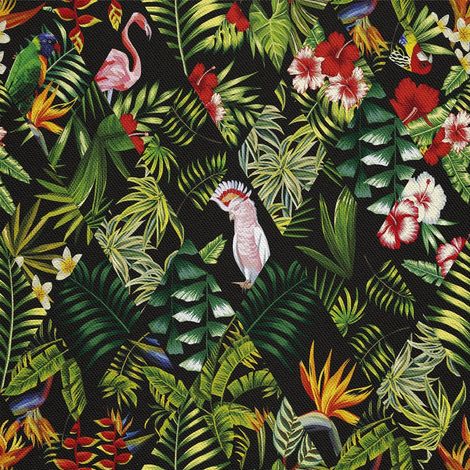 Tissu d'extérieur décoratif Oxford - motif fleurs exotiques et perroquets I DX158 (1/5)