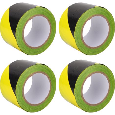 Lot de 4 rubans de signalisation jaune noir en PE multifonction pour chantier sécurité résistant vent pluie (1/5)