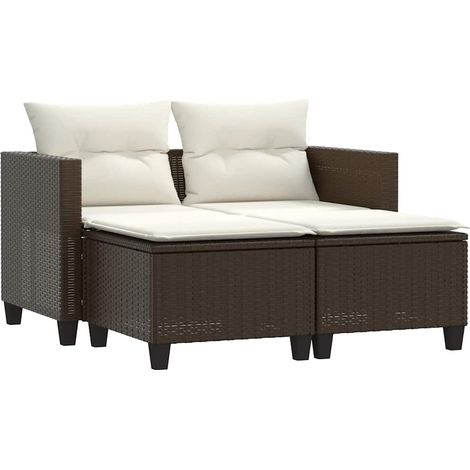 Maison Exclusive - Gartensofa 2-Sitzer mit Hockern Braun Poly Rat