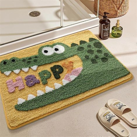 Tapis de bain antidérapant, tapis de bain mignon à motif animal, tapis de bain absorbant en microfibre douce, absorbant l'eau, lavable en machine, pour salle de bain (Crocodile, 40 x 60 cm) (1/5)