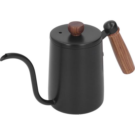 Bouilloire à café filtre 600 ml (20 oz) avec bec verseur en col de cygne et poignée en bois, noire (1/5)