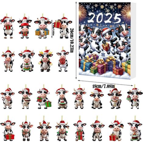 Coffret surprise compte à rebours de Noël, Père Noël et vaches, pendentif acrylique, décoration de sapin de Noël D-26183CM-D (1/5)