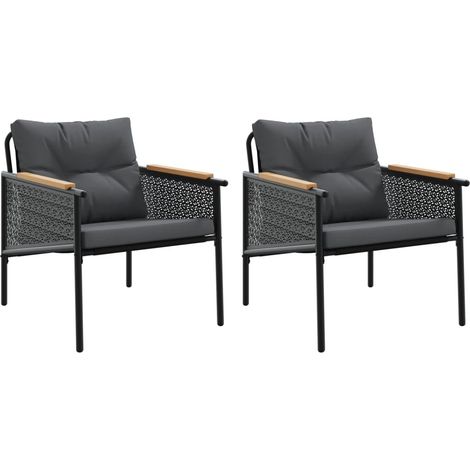 Lot de 2 Chaises de jardin,Chaise d'extérieur avec coussins noir acier CFW3517236 (1/5)