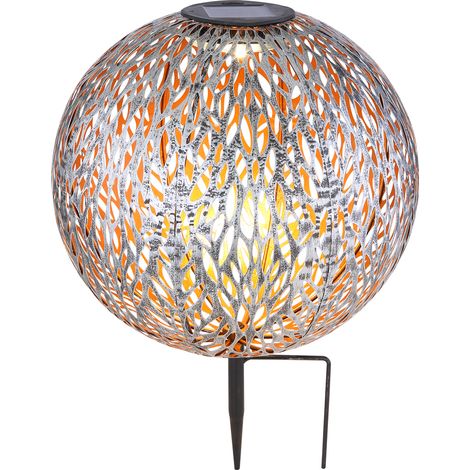 LED Metall Solarkugel Ø 27cm mit Erdspieß, Silber Antik (1/5)