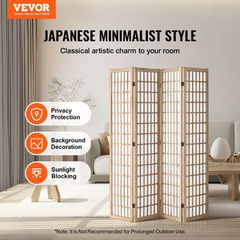Cloison de séparation japonaise à 4 Panneaux, séparateur de pièce pliable en bois, paravent de confidentialité, pour séparation de… (1/5)