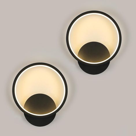 Applique Murale Intérieure 2 Pièces, 12W 1350LM Ronde Lampe Murale LED Moderne, Aluminium Luminaire Murales Blanc Chaud 3000K pour Chambre Salon Salle de Bain Escalier, Noir, Ø20cm [Classe énergétique