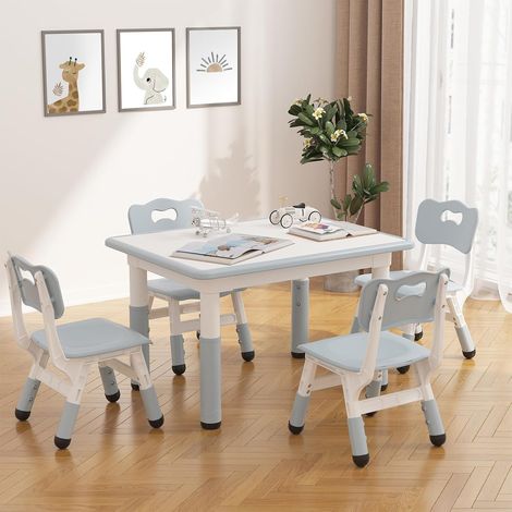 Ensemble Table Enfant avec 4 Chaises Réglables en Hauteur, Plateau Lavable Créatif, Bureau d’Activité Bleu Clair pour Dessin et Jeux (1/5)