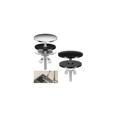 Lot de 2 Cache Trou Evier, Couvercle Trou Robinet Inox, Couvercle Trou Evier Cuisine, Pour Cuisine, Salle de Bain (Argent + Noir) (1/5)