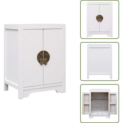 Table de chevet Blanc 38 x 28 x 52 cm Bois de Paulownia - Table De Chevet - Meuble De Chambre - Table Nuit - Armoire Latérale - Mobilier Oriental (1/5)