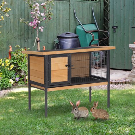 Cage à lapins en bois sur pieds. clapier pour rongeurs. cochons d'inde avec toit ouvrable - dim. 91.5L x 45l x 70H cm