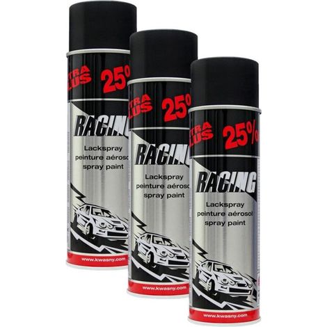 3 bombes de peinture - Carrosserie voiture - Racing - Noir brillant - 500ml