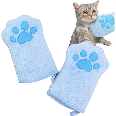 2 serviettes gants bain velours corail bleues séchage rapide absorption eau puissante animaux