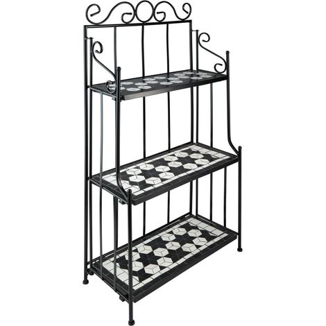 Mensola per piante a 3 ripiani in mosaico 114 cm nero/bianco 2208298