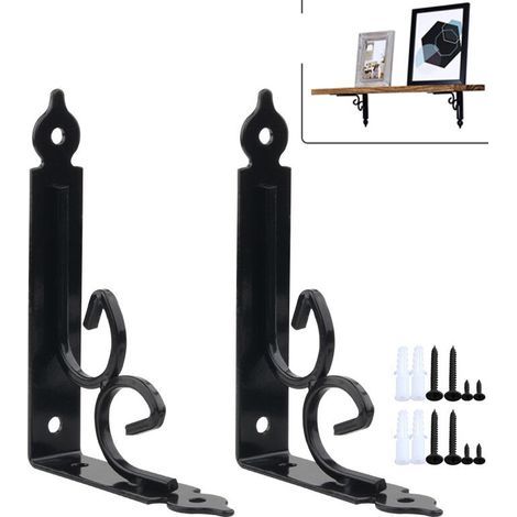 2-piece wall shelf bracket – 90° triangular brackets in black steel – Mounting brackets for metal shelves (1/5)