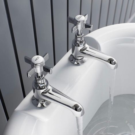 Edwardian Traditional Deck Mounted Chrome Set Of Hot & Cold Bath Filler Taps (1/5)