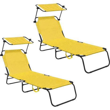 Aga 2x Tumbona de jardín reclinable con toldo Amarillo (1/5)