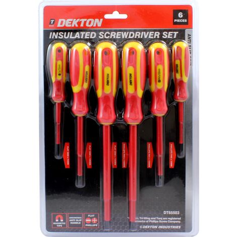 Dekton 6pc Screwdriver Set DIY Professional Flat Phillips Anti-slip Insulated Magnetic