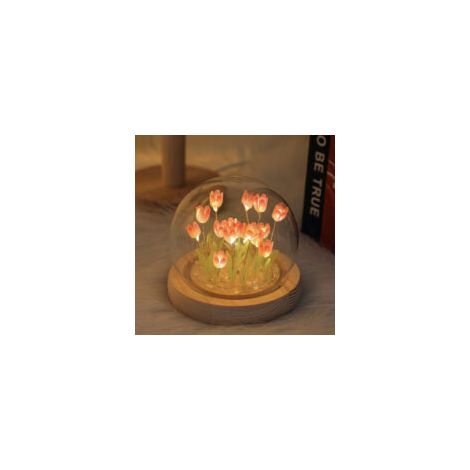 Lámpara de noche DIY con forma de tulipán - Funciona con pilas - Con cubierta de cristal - Lámpara de mesa ambiental - Decoración para dormitorio, habitación infantil, habitación de niñas, habitación 