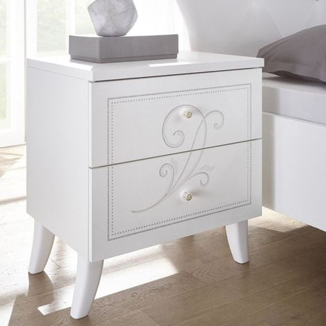 Coppia Comodini Funny a 2 cassetti linea Essenza in bianco opaco con serigrafia (1/3)