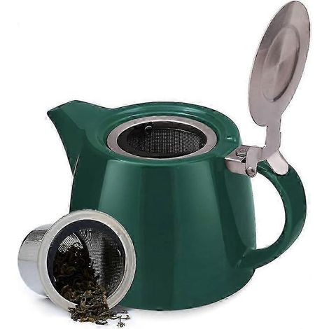 Théière en porcelaine pour thé en vrac avec infuseur, passoire et couvercle Théière pour 2 personnes Vert foncé Coffrets cadeaux thé et café - 500 ml (1/5)
