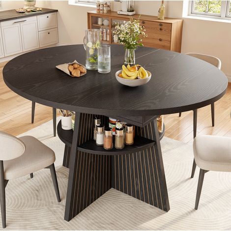 Tavolo allungabile in MDF nero 110-150 x 110 x 76 cm, rotondo/rettangolare, per 2-8 persone (1/5)