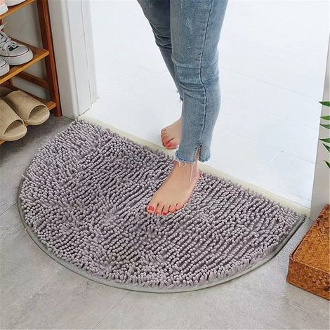 Tapis De Sol Semi-Circulaire - Absorbant Non Glissant Pour Salle De Bain Toilette Chambre - 35x50 Cm - Chenille Gris (1/3)