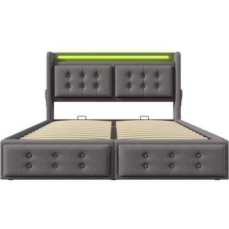 Polsterbett 140x200 Grau mit LED-Kopfteil, USB-C-Anschluss und Stauraum (1/5)