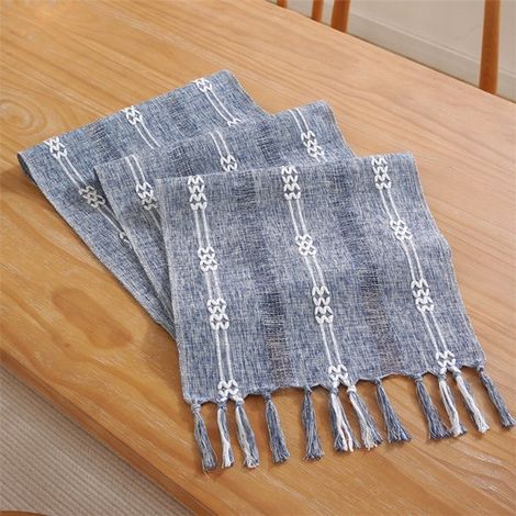 Camino de mesa,ideal para fiestas,festivales y bodas. Diseño pequeño de doble jacquard azul oscuro,33 x 228 cm (1/5)